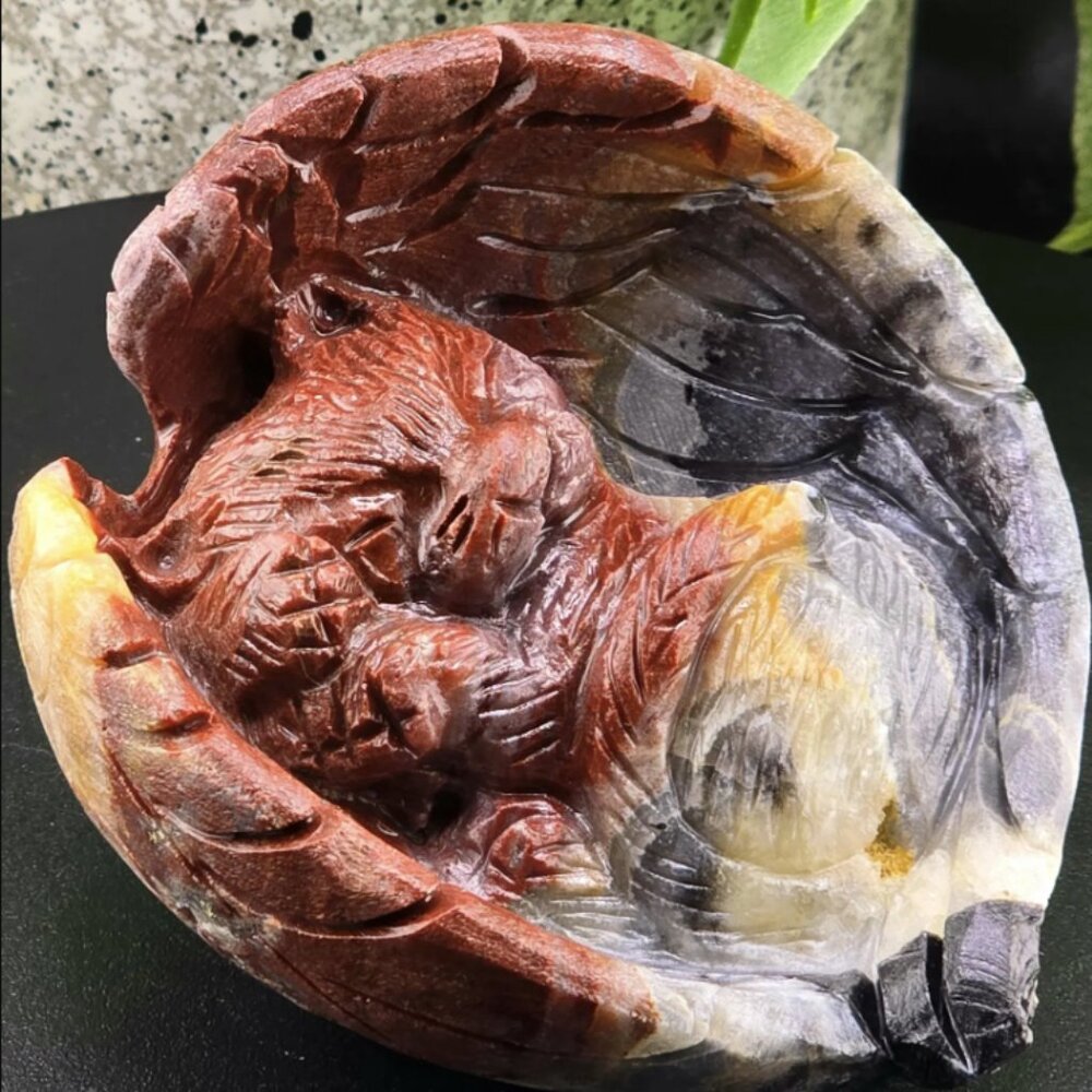 SWEET LITTLE SLEEPING ANGEL KITTEN CARVED AMAZON STONE NWOT
